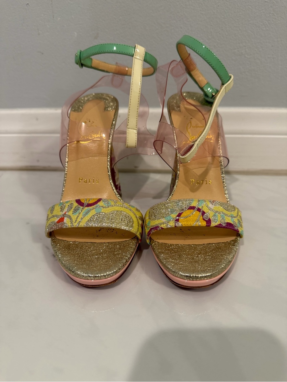 Christian Louboutin Multicolor Glitter & Mint Ankle-Strap Sandals